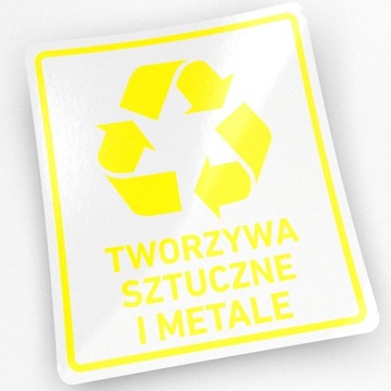 Naklejka etykieta na kosz pojemnik śmieci TWORZYWA SZTUCZNE I METAL 15 cm