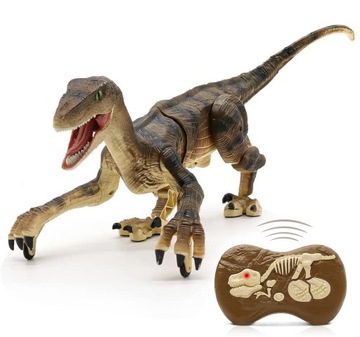 DUŻY DINOZAUR zdalnie STEROWANY ROBOT CHODZI RYCZY ŚWIECI LED VELOCIRAPTOR