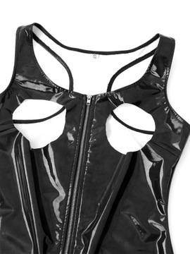 #S-5XL Womens Sexy Zipper Open Chest Dress Wet Loo