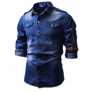 JEANSOWA KOSZULA MĘSKA JEANS GŁADKA NAPY
