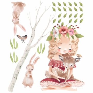 Naklejki na ścianę LAS DZIEWCZYNKA Z SARENKĄ