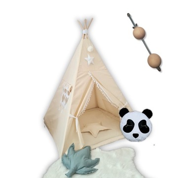 Zestaw Namiot Tipi KREM Beż + Poduszki GIRLANDA Stabilizator