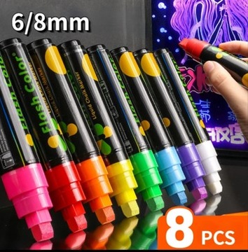 8 KOLORÓW GRUBE MARKERY KREDOWE PISAKI MAZAKI FLAMASTRY FLUOROSCENCYJNE