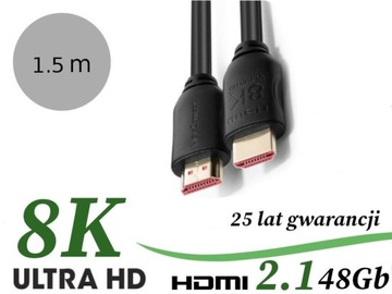 Kabel HDMI 8K długości 1,5m, 2.1, 48GB