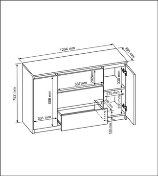 ШКАФ КОМОД 2D3S 120СМ ЧЕРНЫЙ ЯЩИКИ ДВЕРИ