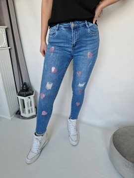 БРЮКИ MINOUU JEANS РОЗОВЫЕ СЕРДЦА S