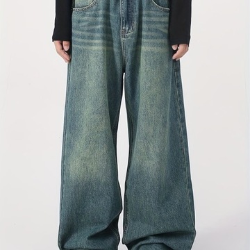 Męskie Szerokie Spodnie Baggy Jeans, Uliczny Styl Vintage Zniszczone