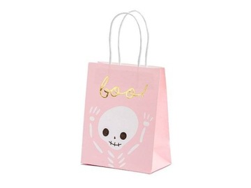 TOREBKA NA PREZENT BOO! 1 SZT. RÓŻOWA TOREBKA SZKIELET HALLOWEEN