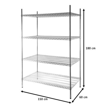 ГАСТРОНОМИЯ Полка складская проволочная, 4 ПОЛКИ, 150х60х180 см Мега-М