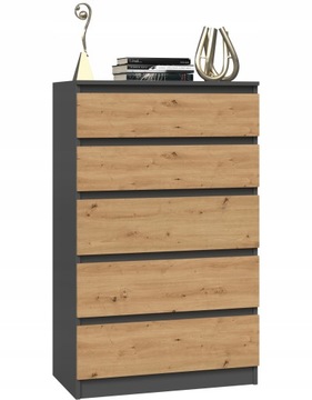 KOMODA SZAFKA M5 5 SZUFLAD - DĄB ARTISAN ANTRACYT