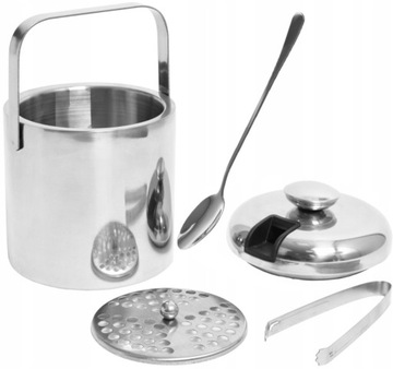 WIADERKO DO LODU TERMOS POJEMNIK NA LÓD + SZCZYPCE ŁYŻECZKA STAL SATYNA