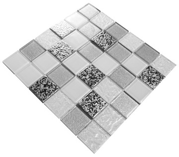 Mozaika szklana srebrna biała SILVER STONE, płytka