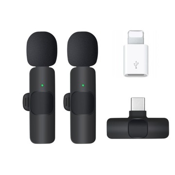 КОМПЛЕКТ 2 БЕСПРОВОДНЫХ МИКРОФОНОВ USB C ANDROID IPHONE АДАПТЕР