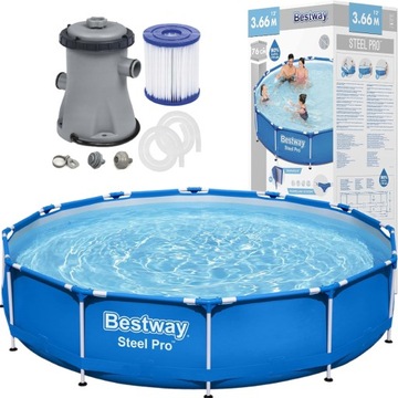 Basen stelażowy ogrodowy 366x76cm BESTWAY 56681 10w1 duży pompa filtrująca