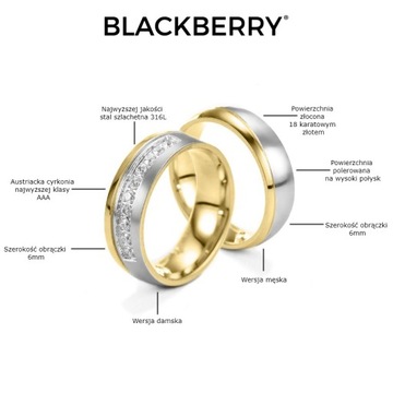 ОБРУЧАЛЬНОЕ КОЛЬЦО ЗОЛОТО СЕРЕБРО СТАЛЬ 316L 1 ШТ. BLACKBERRY KO7