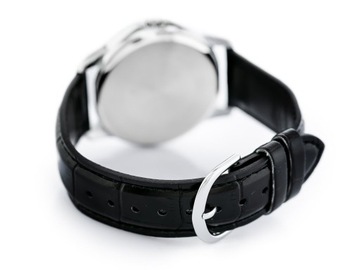 ЧАСЫ МУЖСКИЕ CASIO MTP-V004L, кожа, черные, указатель даты + КОРОБКА