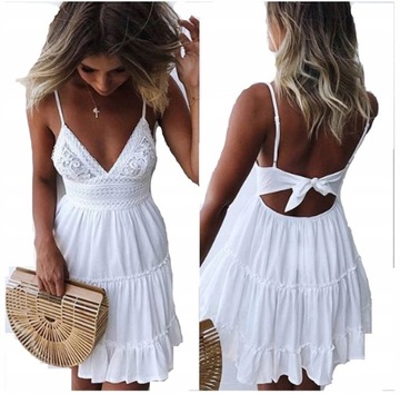 Sukienka Mini LACE Koronka Falbanki Lato Sexy XL