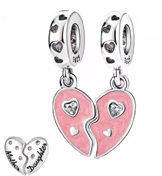 MD charms różowe serce dwie połówki grawer Mother mama Daughter córka S925