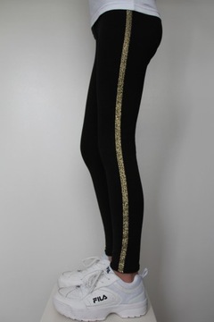 Legginsy Getry Ocieplane CZARNE Złoty Lampas r.164