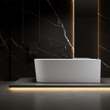 ОТДЕЛЬНОСТОЯЩАЯ НАСТЕННАЯ ВАННА MERA 509C, ПРАВАЯ, БЕЛАЯ, ХРОМОВЫЙ ПЕРЕЛИВ, 160x75СМ