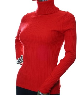Damski sweter z golfem golf w prążek prążkowany z wiskozą XS, S czerwony