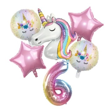 BALONY ZESTAW UNICORN JEDNOROŻEC URODZINY CYFRA 6