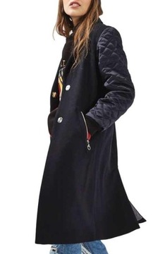 Topshop Premium Navy Quilted Sleeve Coat 38/10