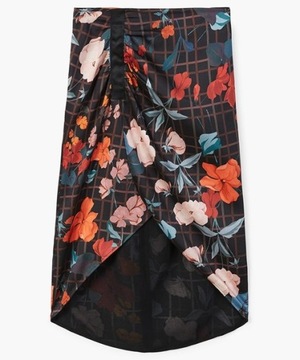 Mango Zara spódnica kwiaty ołówkowa drapowana midi