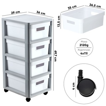 CURVER 239404 КНИЖНЫЙ ШКАФ С 4 ЯЩИКАМИ 4X11L INFINITY