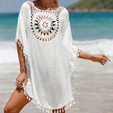 TUNIKA BOHO NA PLAŻĘ ZWIEWNA LUŹNA NARZUTKA PAREO, uniwersalny
