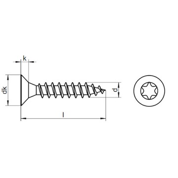 ВИНТ TORX ДЛЯ ДЕРЕВА НЕРЖАВЕЮЩИЙ КОНУС 5X70 ПЕТЛЯ 10ST