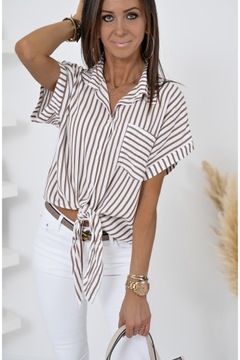 ЛЕГКАЯ РУБАШКА В ПОЛОСКУ, ЗАВЯЗАННАЯ НИЗУ! ВЗ.1