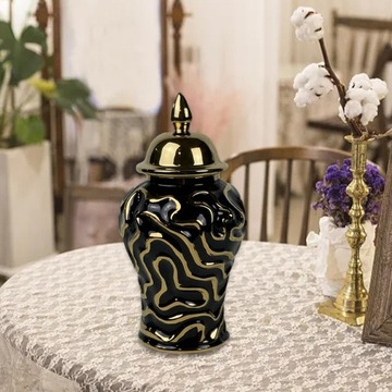 Фарфоровая банка для имбиря с крышкой Настольные предметы, черный,