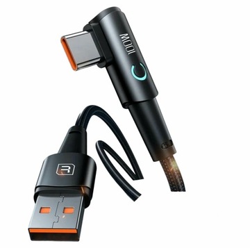 Czarny Kabel Toocki 100w Usb-A do USB C kabel 1 m. 6A 90 stopni, kątowy