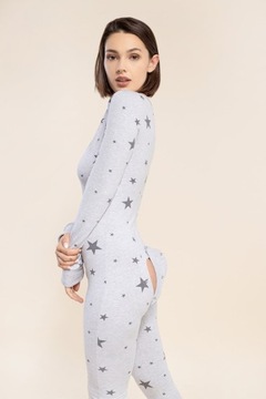 Женская пижама серая со звездами, комбинезон с клапаном X