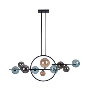 Lampa Sufitowa Wisząca Żyrandol Salon Czarna 10 Kule Szklanych Ring Led