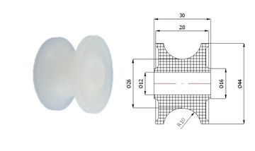 Ролик без подшипников, диаметр 44мм, диаметр 12 мм, диаметром 20 мм.