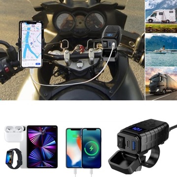 ЗАРЯДНОЕ УСТРОЙСТВО ДЛЯ МОТОЦИКЛА ВОЛЬТМЕТР USB + USB-C тип C QC 3.0