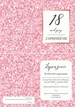 Zaproszenia na 18 urodziny, osiemnastka, personalizowane, 10 sztuk