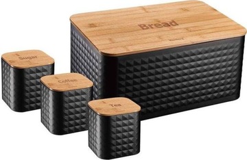 Набор BREAD BOX + 3 контейнера, ЧЕРНЫЙ металл/дерево