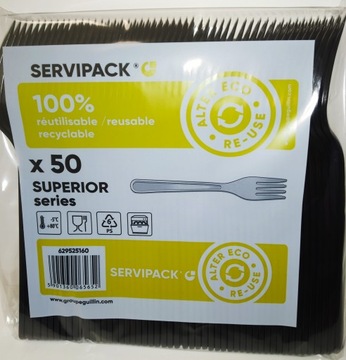 Widelec plastikowy sztućce wielorazowe grube mocne czarny zestaw 50 szt