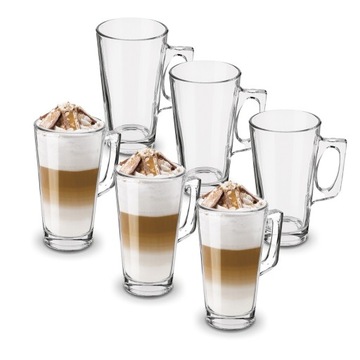 Wysokie SZKLANKI DO LATTE + łyżeczki 6szt SZKLANE KUBKI do kawy 380ml Tadar