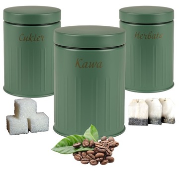 ZESTAW POJEMNIKÓW KOMPLET KAWA HERBATA CUKIER POJEMNIKI KAWA HERBATA CUKIER