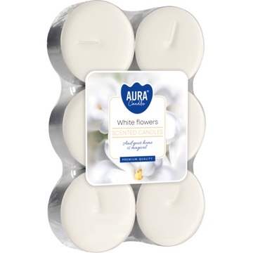 BISPOL Świeca podgrzewacz tealight parafinowa BIAŁE KWIATY 6 szt. Aura Maxi