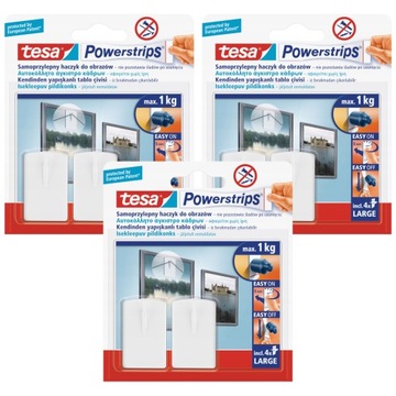 Haczyki samoprzylepne do obrazów tesa POWERSTRIPS białe - 3 opakowania