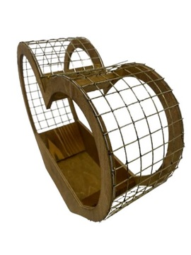 КОРЗИНКА-КЛЕТКА БЕЛАЯ СЕРДЦЕ, ДЕРЕВЯННАЯ КРЫШКА, ВЫСОТА 28 СМ.