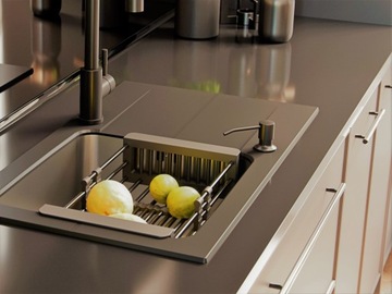 myQ Телескопическая корзина для посуды, фруктов и овощей для кухни, бежевый