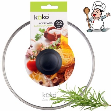 POKRYWKA SZKLANA ŻAROODPORNA 22 cm POKRYWA z gałką do GARNKA PATELNI KOKO