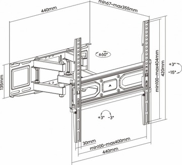 UCHWYT WIESZAK TV 32-70 REGULOWANY OBROTOWY do TELEWIZORA VESA