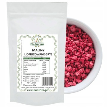 MALINY LIOFILIZOWANE GRYS PYSZNE SUPER JAKOŚĆ owoce MALINA 20g